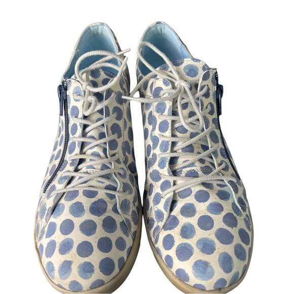 Cloud Footwear Italian Leather Blue & White Polka Dot Loafers Sneakers, US 10.5 - Picture 3 of 13